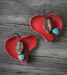 Orange Hearts with Copper Leaves Earrings