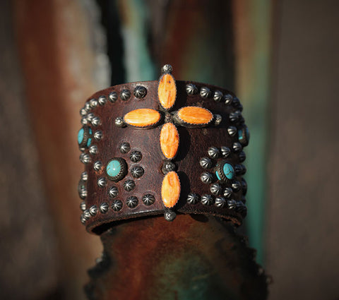 Spiny Oyster/Turquoise Cross Cuff