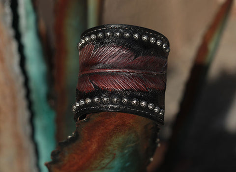 "Tickled" Handtooled Feather Cuff